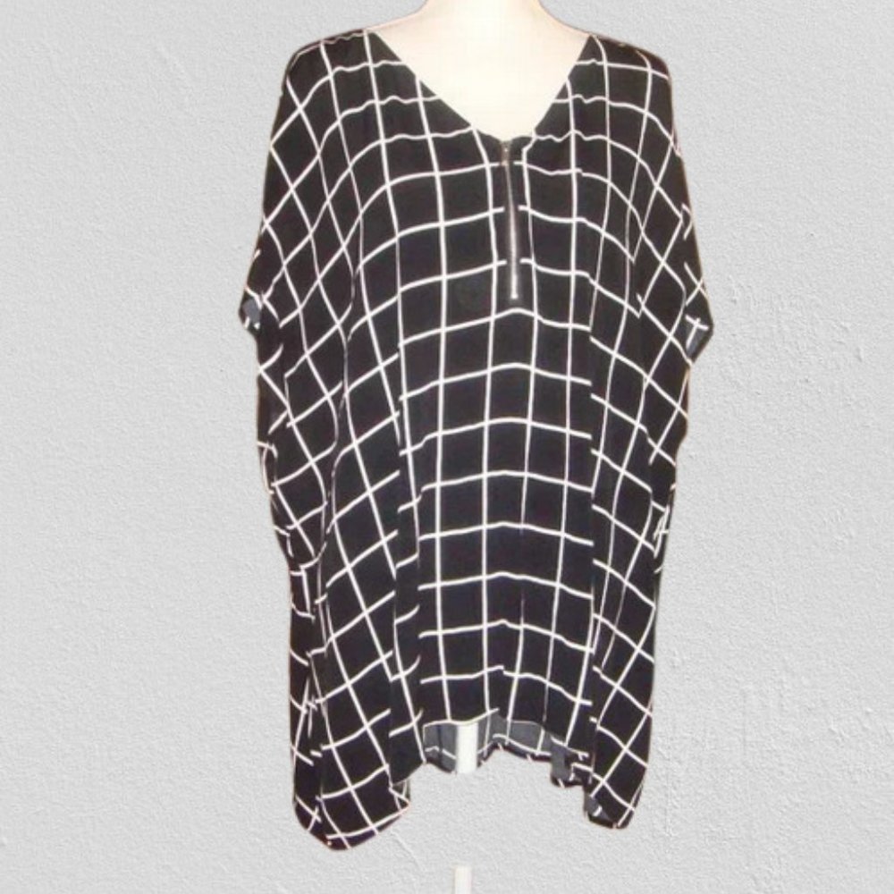 ellos Zip Front Windowpane Blouse 28